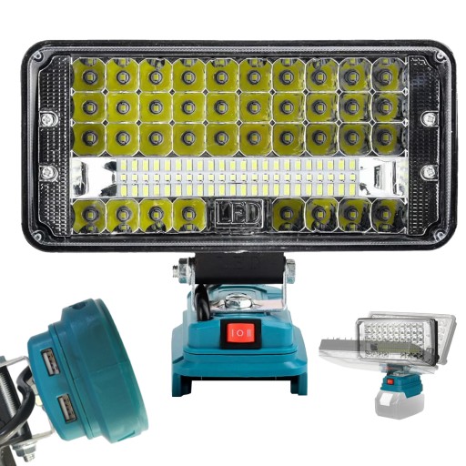ЛАМПА ДЛЯ MAKITA 18В ГАЛОГЕННАЯ РАБОТАЮЩАЯ СВЕТОДИОДНАЯ БАТАРЕЯ + 2 USB 60LED 90W