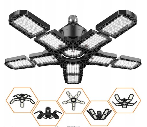 СВЕТОДИОДНЫЙ ПОТОЛОЧНЫЙ СВЕТИЛЬНИК ДЛЯ ГАРАЖА РАСШИРЯЕМЫЙ ГАЛОГЕННЫЙ E27 5 РЕГУЛИРУЕМЫХ РУКОЯТКОВ