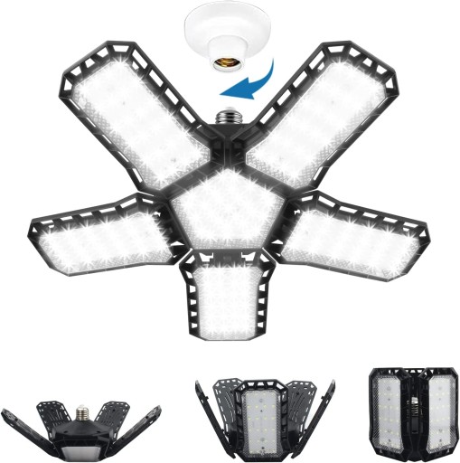 СВЕТОДИОДНАЯ ЛАМПА ДЛЯ ГАРАЖНОЙ МАСТЕРСКОЙ 120ВТ 12000ЛМ 5 СМЕННЫХ КРЫШЕК E26/E27