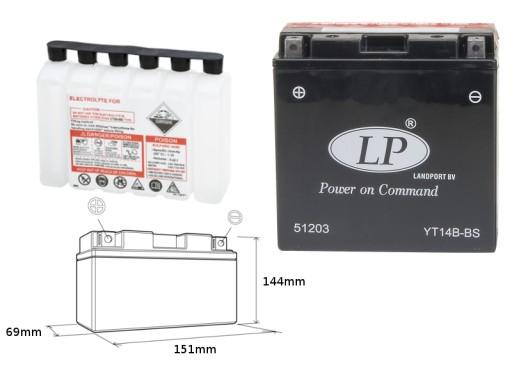 YT14B-BS - БАТАРЕЯ LANDPORT YT14B-BS (MA LT14B-BS) 12V 12AH 150X69X145 НЕ ОБСЛУГОВУЄТЬСЯ