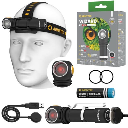 ФОНАРЬ WIZARD C2 WR АККУМУЛЯТОРНАЯ, КРАСНАЯ, ДЛЯ РЫБАЛКИ, ВЕЛОСИПЕДА