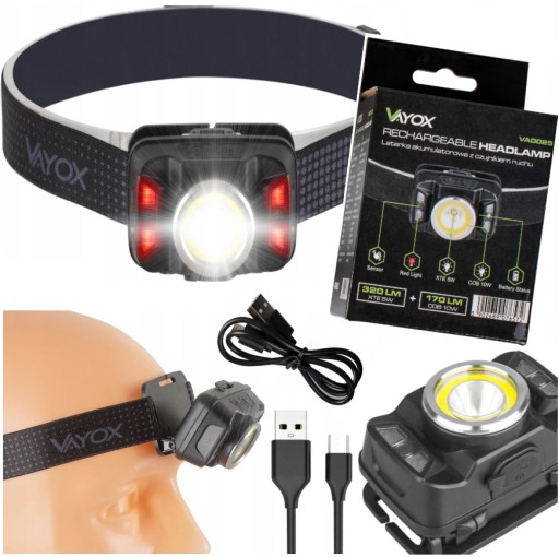 СВЕТОДИОДНЫЕ ФАРЫ ФАР АККУМУЛЯТОР ДАТЧИК ДВИЖЕНИЯ USB-C VAYOX 430