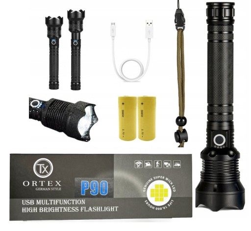 Тактичний ліхтарик потужний світлодіодний зум USB XHP90 8800MAH