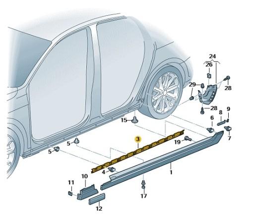 3G0853945 - МОНТАЖНА ПЛАНКА НАКЛ. Поріг лівий VW PASSAT B8 OE