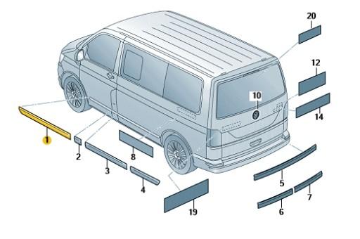 7E0853054B 2ZZ - ЗАЩИТНАЯ НАКЛАДКА ПРАВОЙ ПЕРЕДНЕЙ ДВЕРИ VW TRANSPORTER