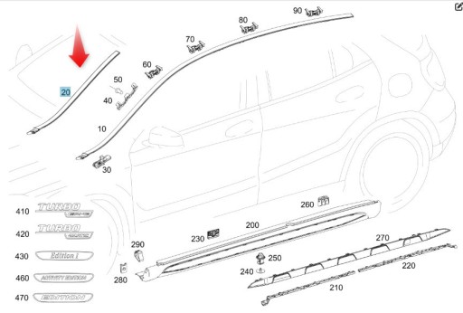 LISTWA SZYBY CZOŁOWEJ PRZÓD LEWA MERCEDES GLA 156 W156 CAŁA A1566901700 - НАКЛАДКА ПЕРЕДНЕГО ОКНА MERCEDES GLA A1566901700 L