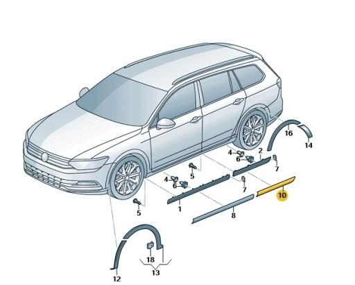 3G0853334A 3Q7 - Накладка задней правой двери VW PASSAT B8 хром OE