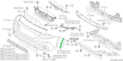 57756AN07A - НАКЛАДКА БАМПЕРА ЛЕВАЯ SUBARU OUTBACK USA 2023-