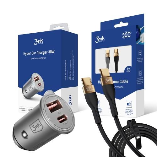 Автомобильное зарядное устройство 3mk 30W + кабель USB-C 100W 5A
