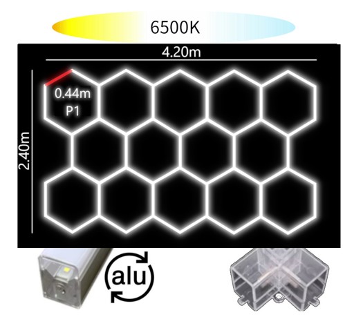 Светодиодный светильник ALU HEXAGON P1 14HEX 237x420 Honeycomb Мастерская Гараж Гостиная