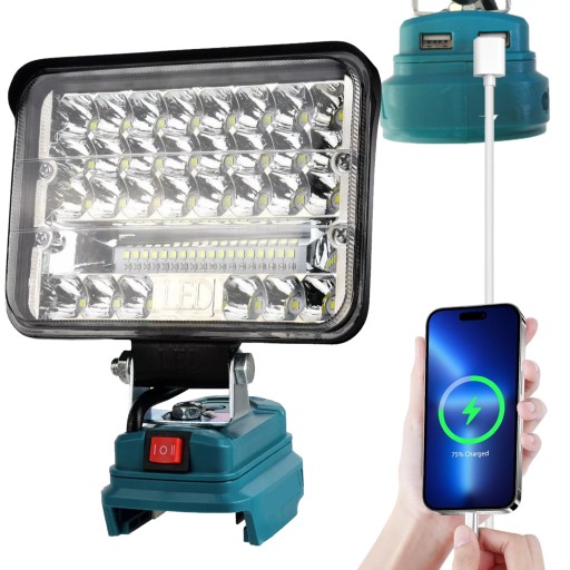 Лампа для Makita 18 В, галогенный фонарик для мастерской, 60 Вт, 48 светодиодов + 2 USB