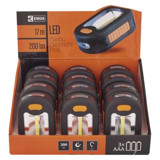 Ліхтарик 3 LED COB, 200lm, батарейки 3xAAA, 12шт, УПАКОВКА EMOS