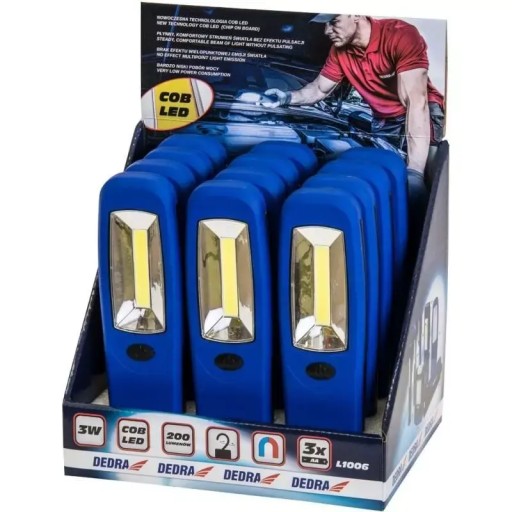 Світлодіодний ліхтарик COB 3W, довгастий, з батарейками, магніт DEDRA L1006, 12 шт.