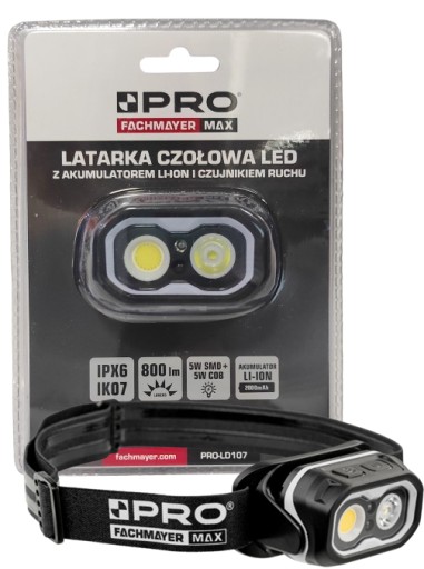 Светодиодный налобный фонарь с литий-ионным аккумулятором и датчиком движения IPX6 800лм PRO-LD107