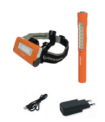 Налобний ліхтарик + ліхтарик ручка + зарядний пристрій Набір світлодіодних ламп BERNER