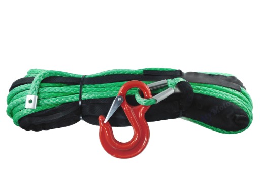 Трос синтетичний 10мм 28м для лебідки з гаком - зелений