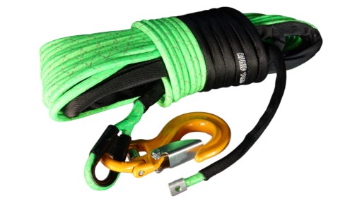 Синтетический трос для лебедки 10мм х 30м салатовый с плетеными отражателями.