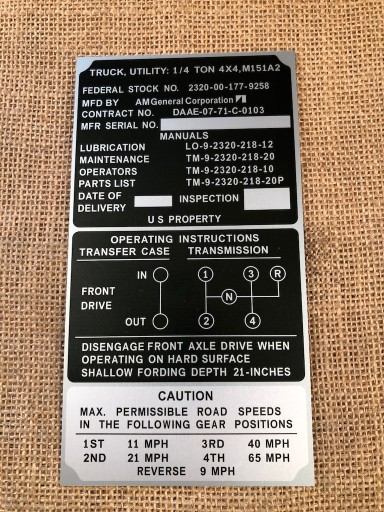 T786987-5554 - M151a2 MUTT M151 табличка