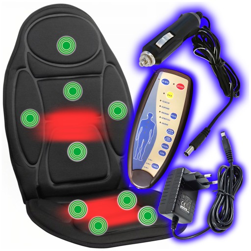 ВИБРОНАГРЕВАТЕЛЬНЫЙ МАССАЖНЫЙ КОВРИК ДЛЯ АВТОМОБИЛЯ НА СИДЕНЬЕ С 9 ГОЛОВКАМИ + ПУЛЬТ ДИСТАНЦИОННОГО УПРАВЛЕНИЯ PL