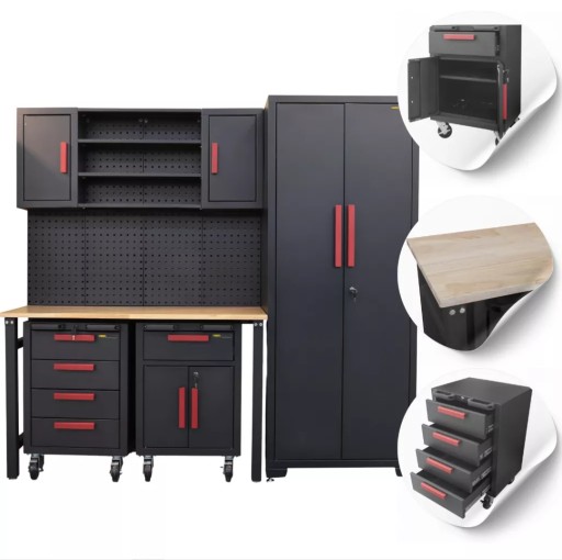 МЕБЕЛЬ ДЛЯ МАСТЕРСКОЙ С ПОДВИЖНЫМ СТОЛОМ И МОБИЛЬНЫМИ ШКАФАМИ, ШКАФОМ, ПОЛКОЙ SZ101