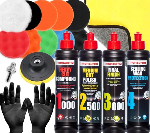 НАБІР ПОЛІРУВАЛЬНОЇ ПАСТИ MENZERNA + ПОЛІРУВАЛЬНІ ГУБКИ ДЛЯ ПОЛІРУВАННЯ ЛАКУ
