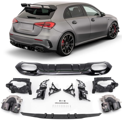 КОМПЛЕКТ ЗАДНЕГО ДИФФУЗОРА MERCEDES A-CLASS W177 18-23 HB ДЛЯ AMG A45
