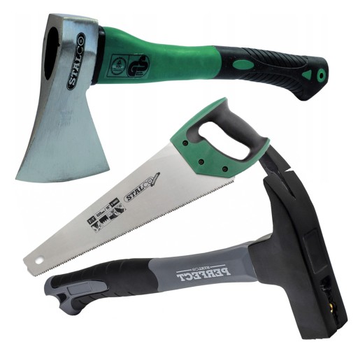 СТОЛЯРСЬКИЙ МОЛОТОК З МАГНІТОМ, СКЛОПЛАСТИКОВА СОКИРА, ПИЛА, НАБІР РУЧНИХ