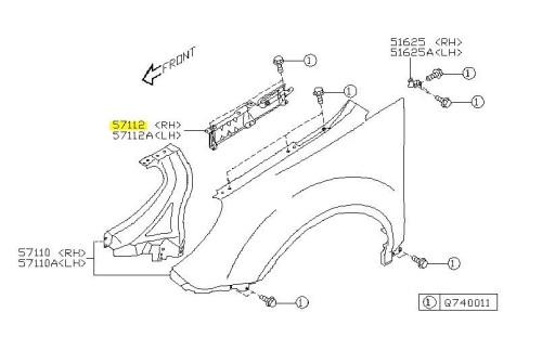 57160XA08A9W - КРЕПЛЕНИЕ КРЫЛА ПРАВЫЙ ПЕРЕДНИЙ SUBARU TRIBECA 2007