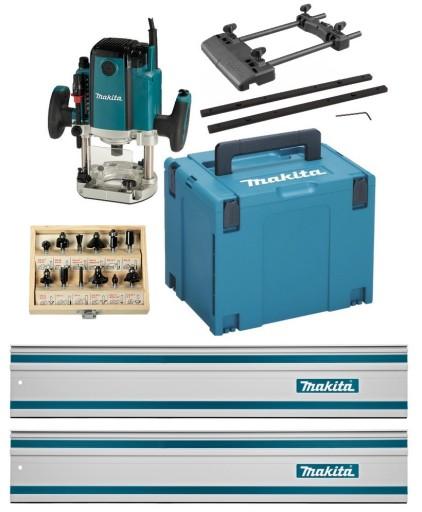 Фрезерний верстат Makita 1650 Вт, 2 рейки, 1 м, адаптер, роз’єм, валізні фрези, RP1803FX