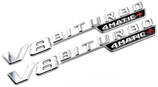 V8BCH - Mercedes V8 BITURBO 4MATIC+ эмблема значок надпись хром (пара)