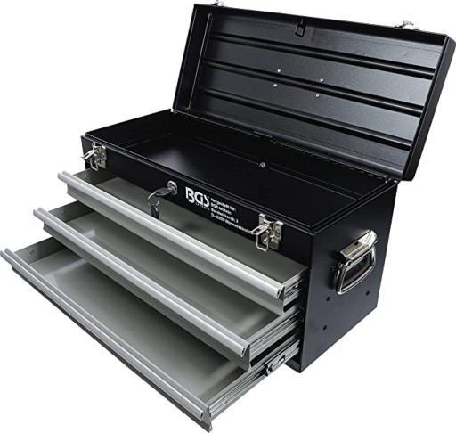 Металлический ящик для инструментов с тремя ящиками.