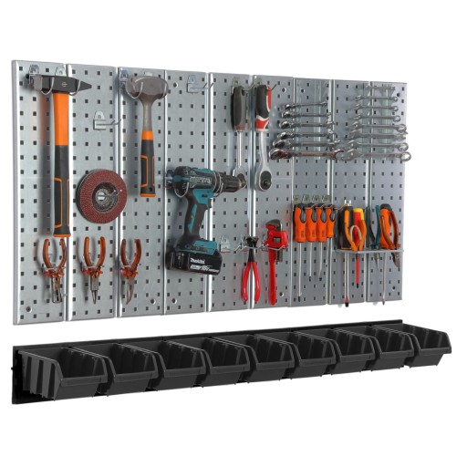Інструментальна дошка металева 1170 х 713 мм, стінка, 9 лотків, майстерня, гараж