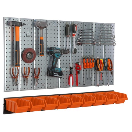 Інструментальна дошка металева 1170 х 713 мм, стінка, 9 лотків, майстерня, гараж
