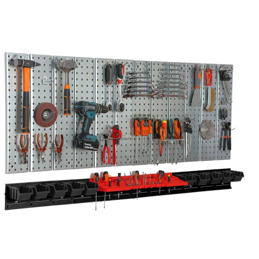 Інструментальна дошка металева 1560 х 713 мм, стінка, 10 лотків, майстерня, гараж