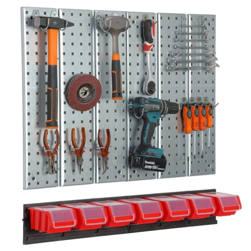 Дошка інструментальна металева 780 х 713 мм, стінка, 7 лотків, майстерня, гараж