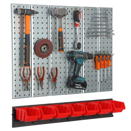 Дошка інструментальна металева 780 х 713 мм, стінка, 7 лотків, майстерня, гараж