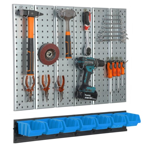 Дошка інструментальна металева 780 х 713 мм, стінка, 7 лотків, майстерня, гараж