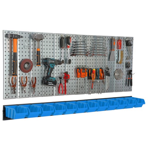 Металлическая доска для инструментов для мастерской с 12 лотками.