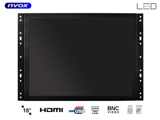 Відкритий РК-монітор 15 дюймів LED VGA HDMI DVI 12V 230V... (NVOX OP150)