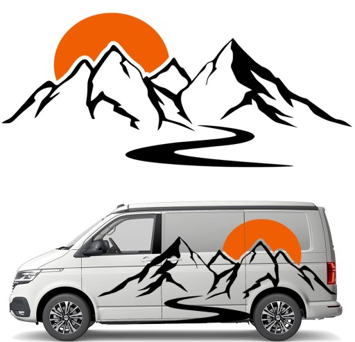 СТІКЕР Графіка для Кемпер Трейлер MOUNTAINS SUNSET ROAD SUN 90x204