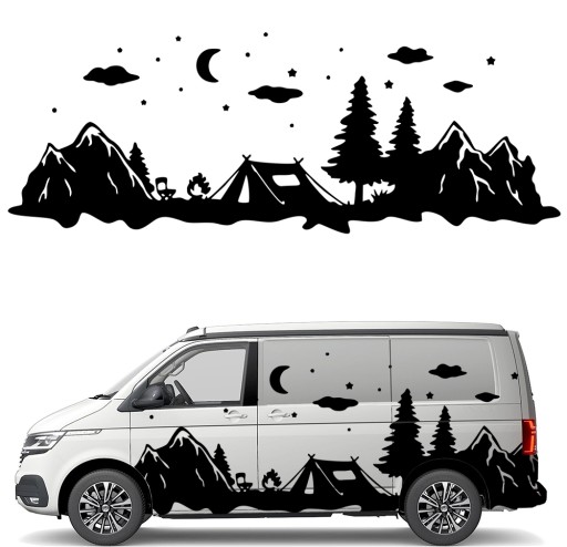 СТІКЕР Графіка для причепа кемпер КЕМПІНГ НАМЕТ STARS MOUNTAINS 90x247