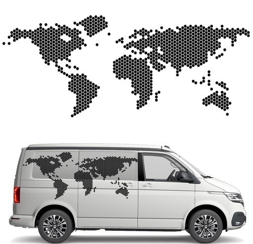 НАКЛЕЙКА Графика для прицепа кемпера КАРТА МИРА HEXAGENY WORLD 90x218