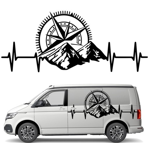 НАКЛЕЙКА Графика для прицепа-домика РОЗА ВЕТРОВ КОМПАС ПУЛЬС ЖИЗНИ 90х214