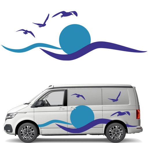 НАЛІЙКА Графіка для автомобіля кемпер ОКЕАН ПТАХИ СОНЦЕ ХВИЛІ 90x266