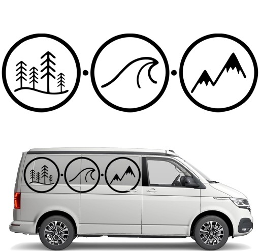 НАКЛЕЙКА Графика для кемпера, дачи КОЛЕСА ВОЛНА ГОРЫ ЛЕС 90х292