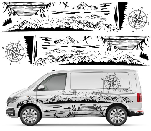 НАКЛЕЙКА Графика для кемпера ОЗЕРО ГОРЫ РОЗА ВЕТРОВ КОМПАС 93х900