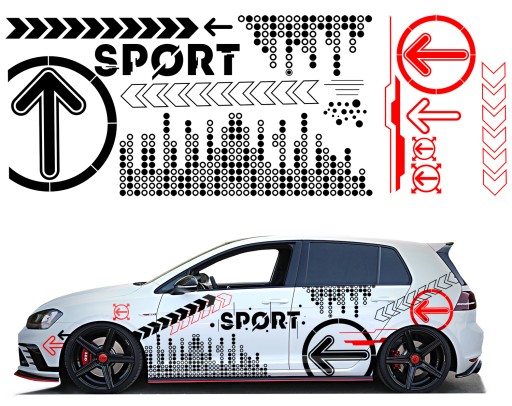 НАКЛЕЙКА Автомобильная графика БОЛЬШИЕ СПОРТИВНЫЕ КОЛЕСА С МОТИВОМ Стрелки Точки 90х500