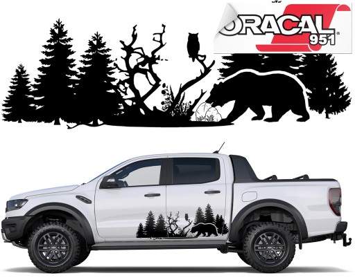 Наклейка на бічну сторону автомобіля ведмідь ліс 57x150cm