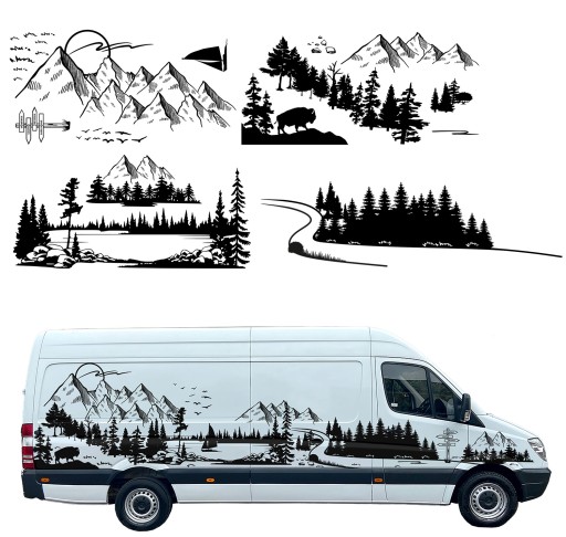 Наклейка для кемпера тема кемпінг гори ліс природа