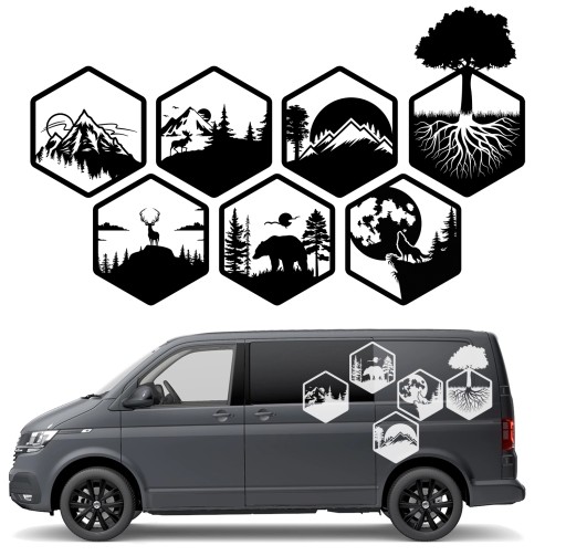 НАКЛЕЙКИ ДЛЯ АВТОМОБИЛЯ КЕМПЕР ШЕСТИГРАННЫЕ 44х50см 7шт.